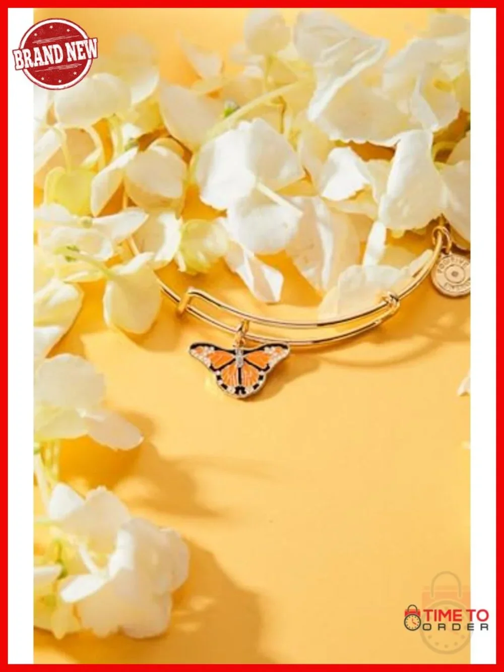 Expandable Butterfly Charm Bangle Bracelet - Gold Plated Brass